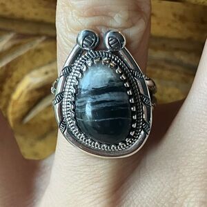 Genuine White Buffalo Sterling Silver Horseshoe Ring Size 7